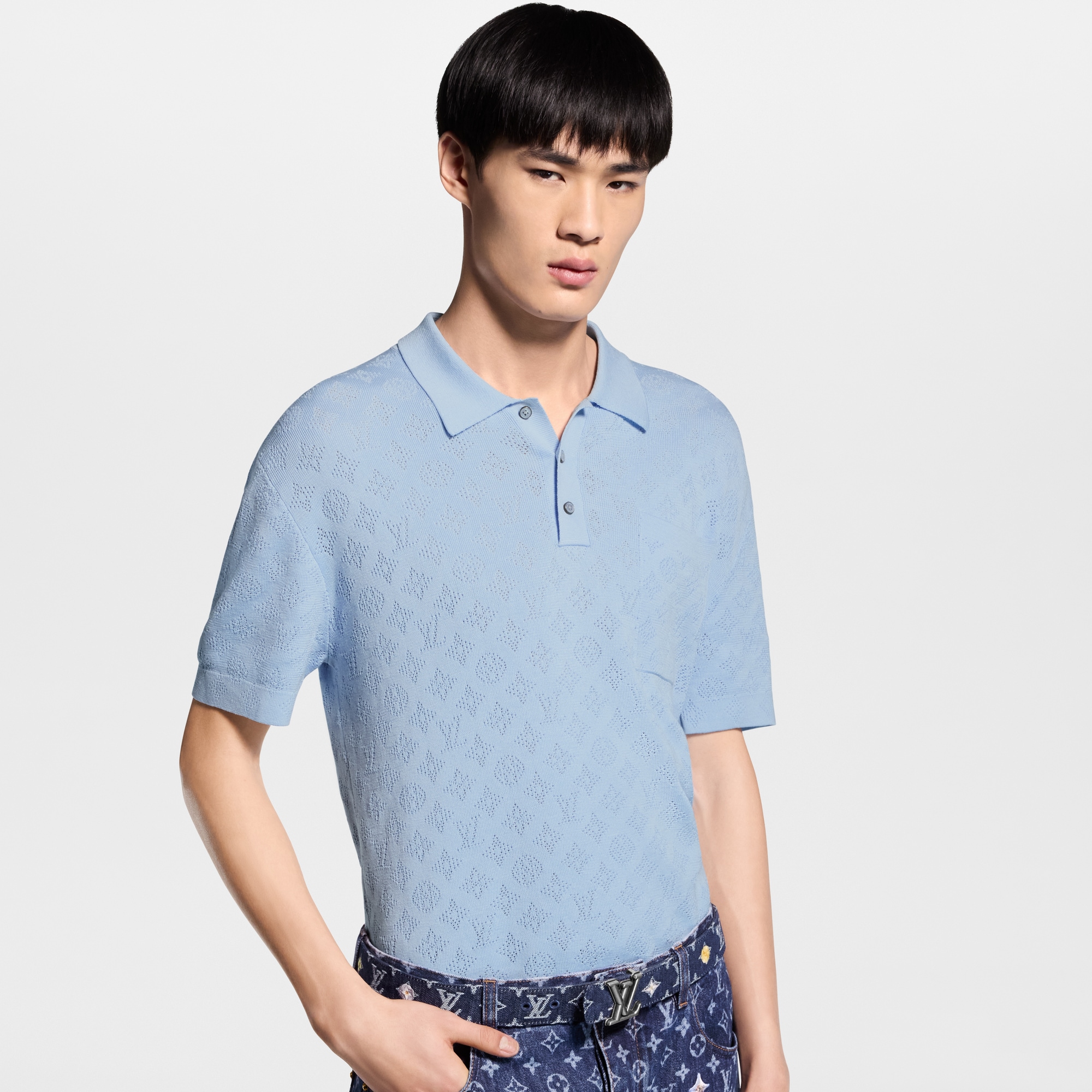 LOUIS VUITTON ライトグレー ポロシャツ LOUIS VUITTON Polo Shirt Grey XXL LV Monogram 100% cotton *NWT* | eBay